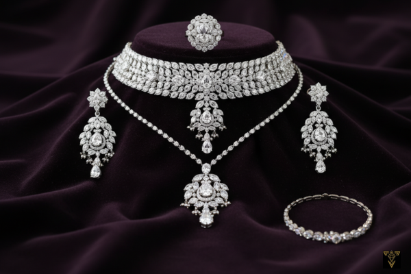 Close-up of a sapphire and diamond necklace