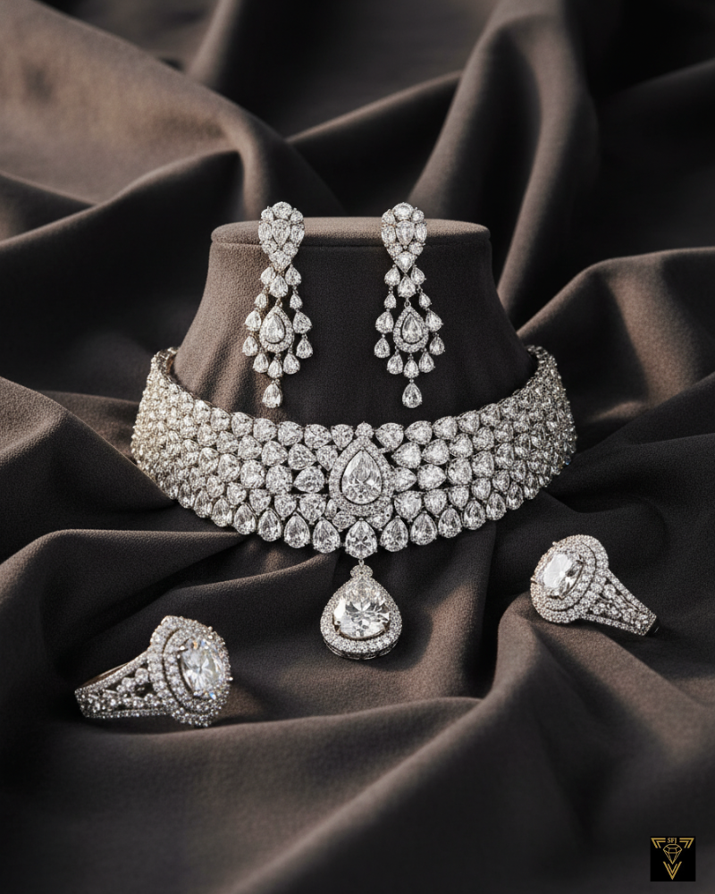 Model wearing stunning diamond bridal jewellery